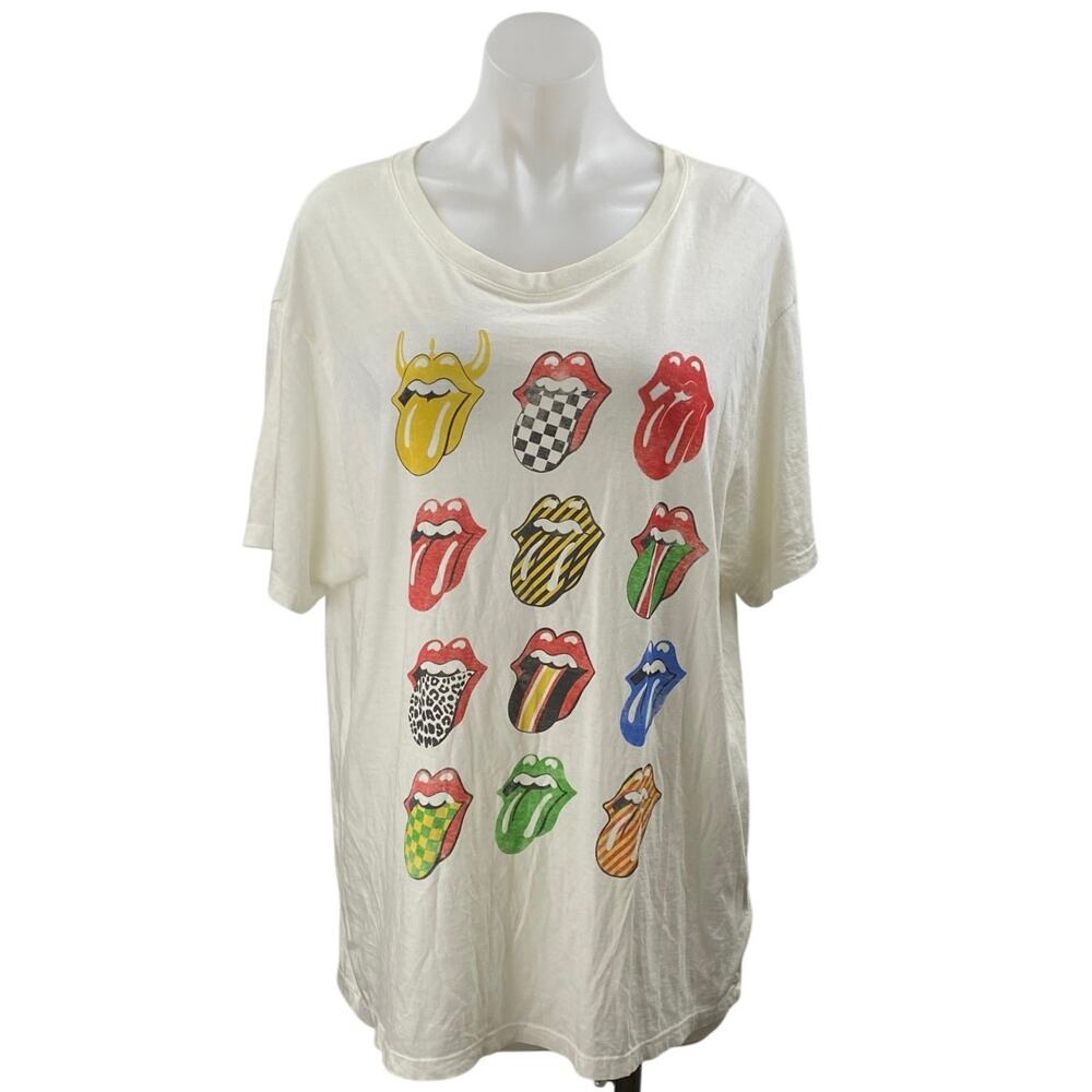 Daydreamer Rolling Stones White Short Sleeve Graphic Band Tee T-shirt Top Size L
